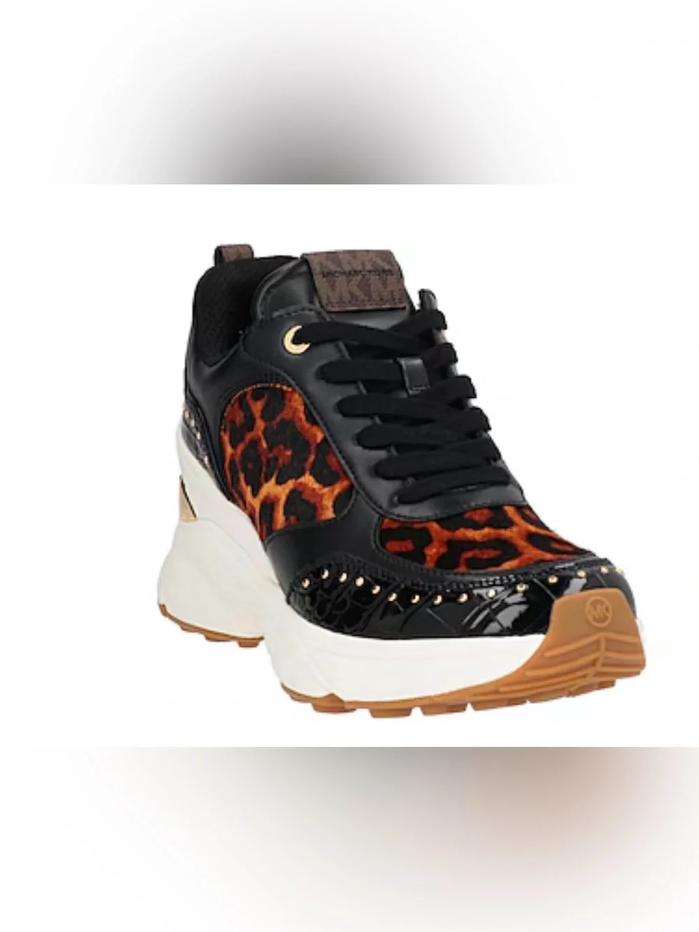 Michael Kors Katrina Wedge Mixed Media Black & Leopard Print Platform Sneaker 6